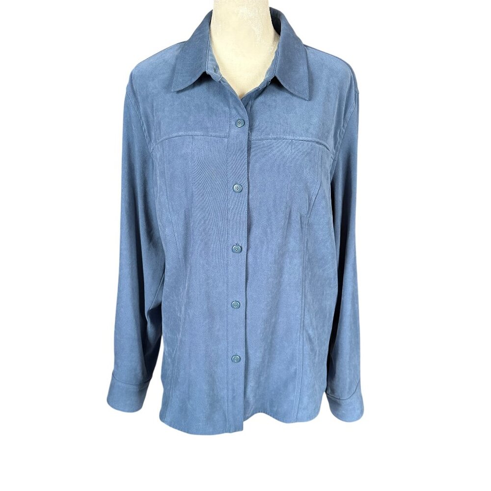 Talbots women's long sleeve button down collared blue shirt light jacket medium